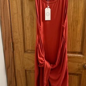 Brick Red Sleeveless Knot Front Women’s Dress